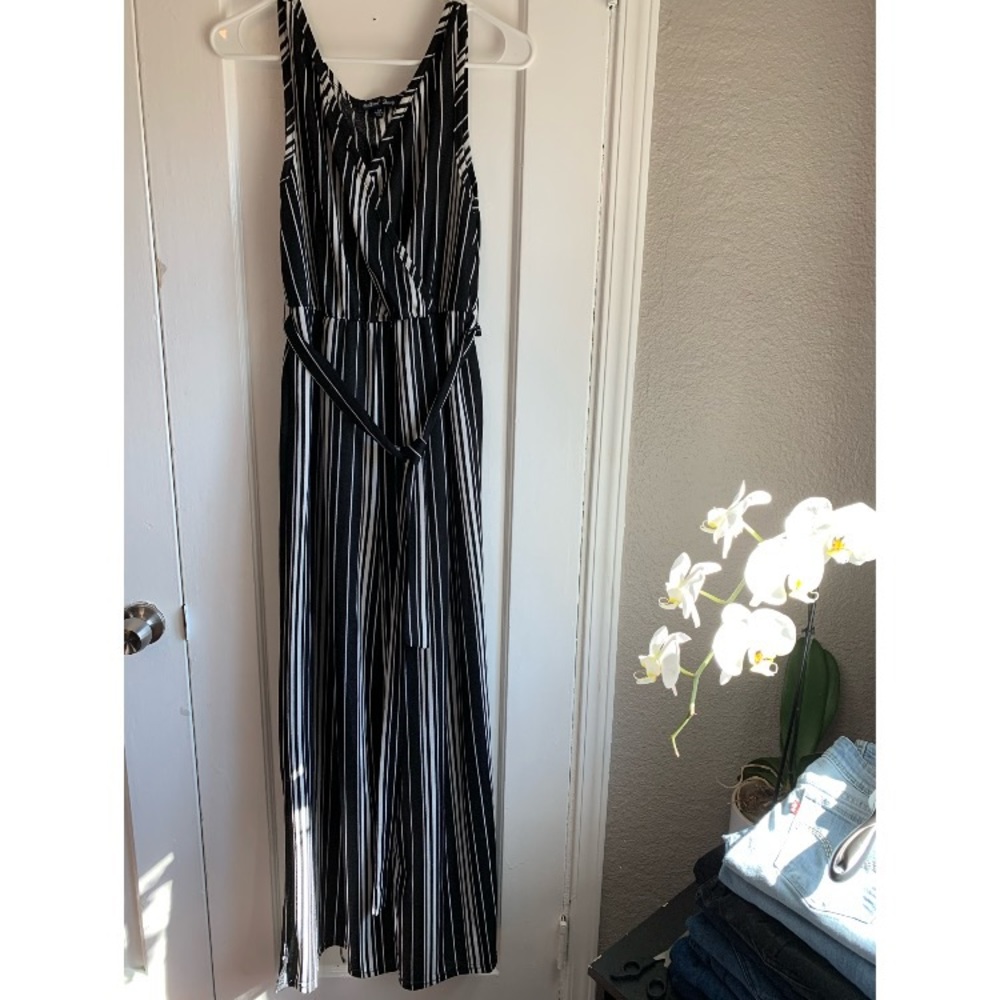 Black and white striped jumpsuit women’s size m